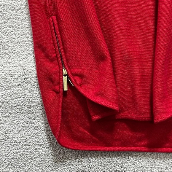 Michael Kors Red Tunic Sweater Long Sleeves With Gold Side Zippers - Picture 8 of 12